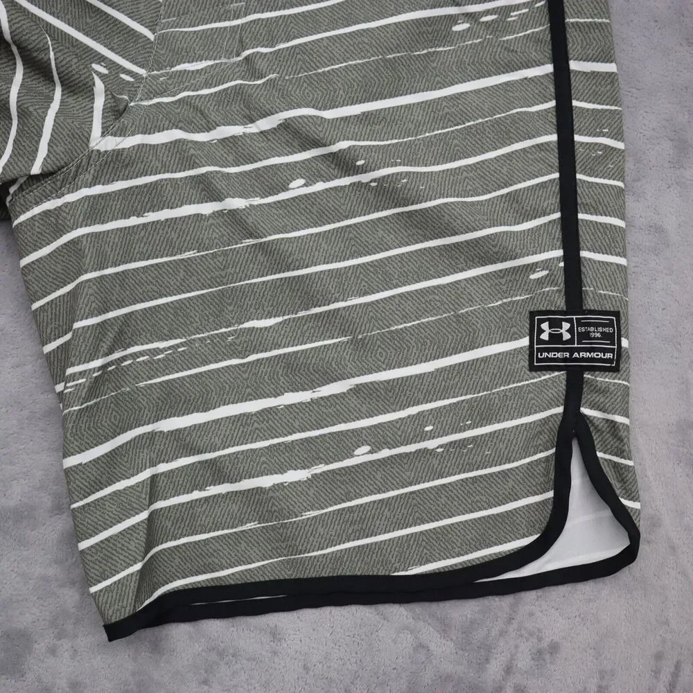 Under Armour Shorts Mens 30 Green White Board Swim Trunks Bathing Suit Pocket